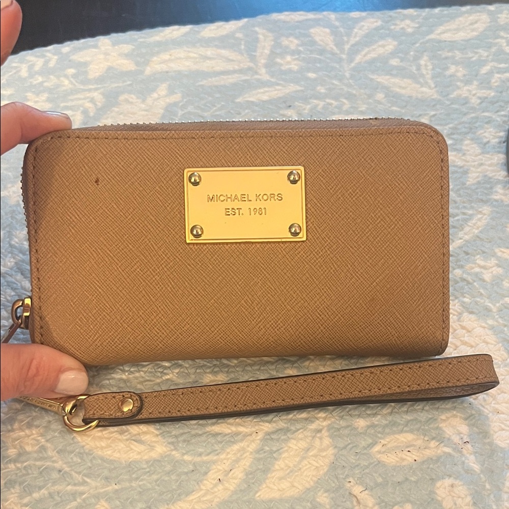 Michael Kors Brown Wristlet with Gold Accents